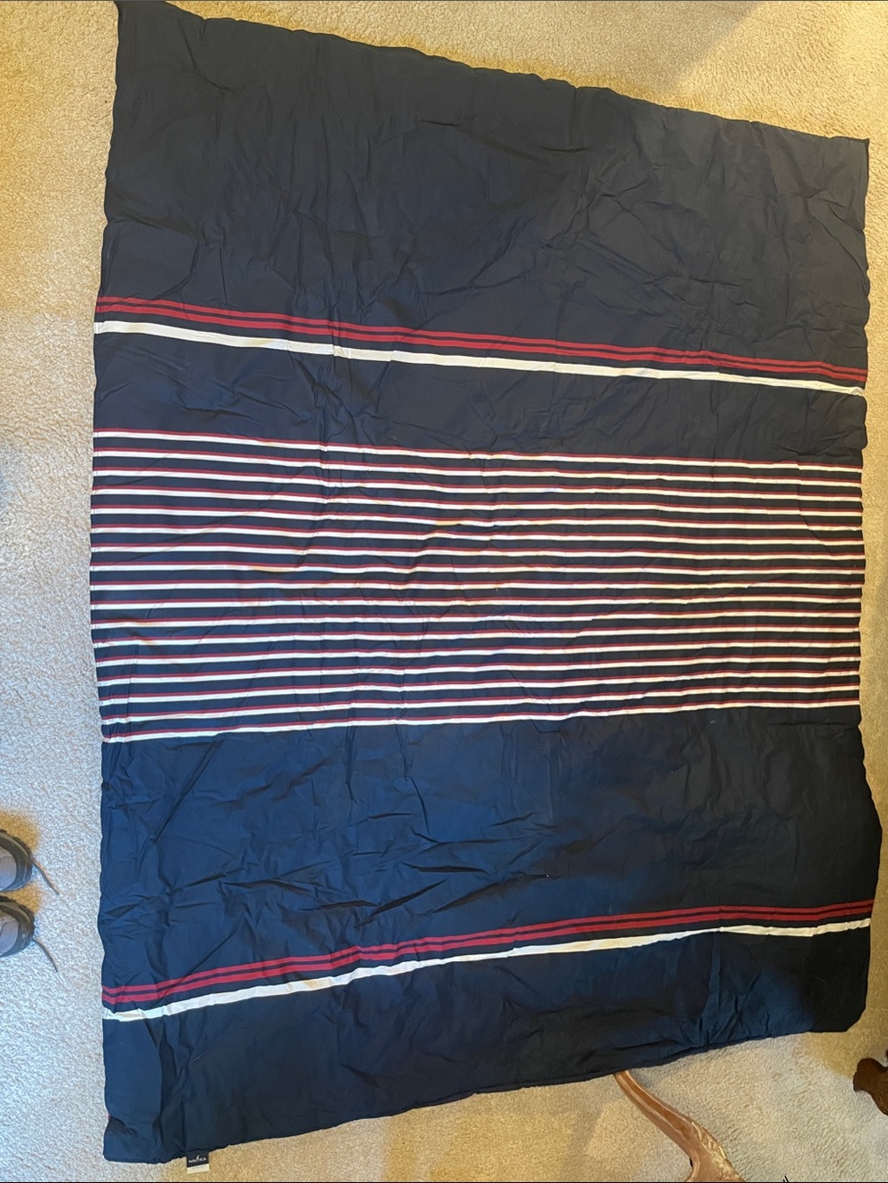 Striped Navy Quilt Comforter with Red and White Accents